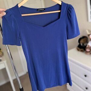 Express Sweetheart Neck Puff Shoulder Tee Cobalt Blue